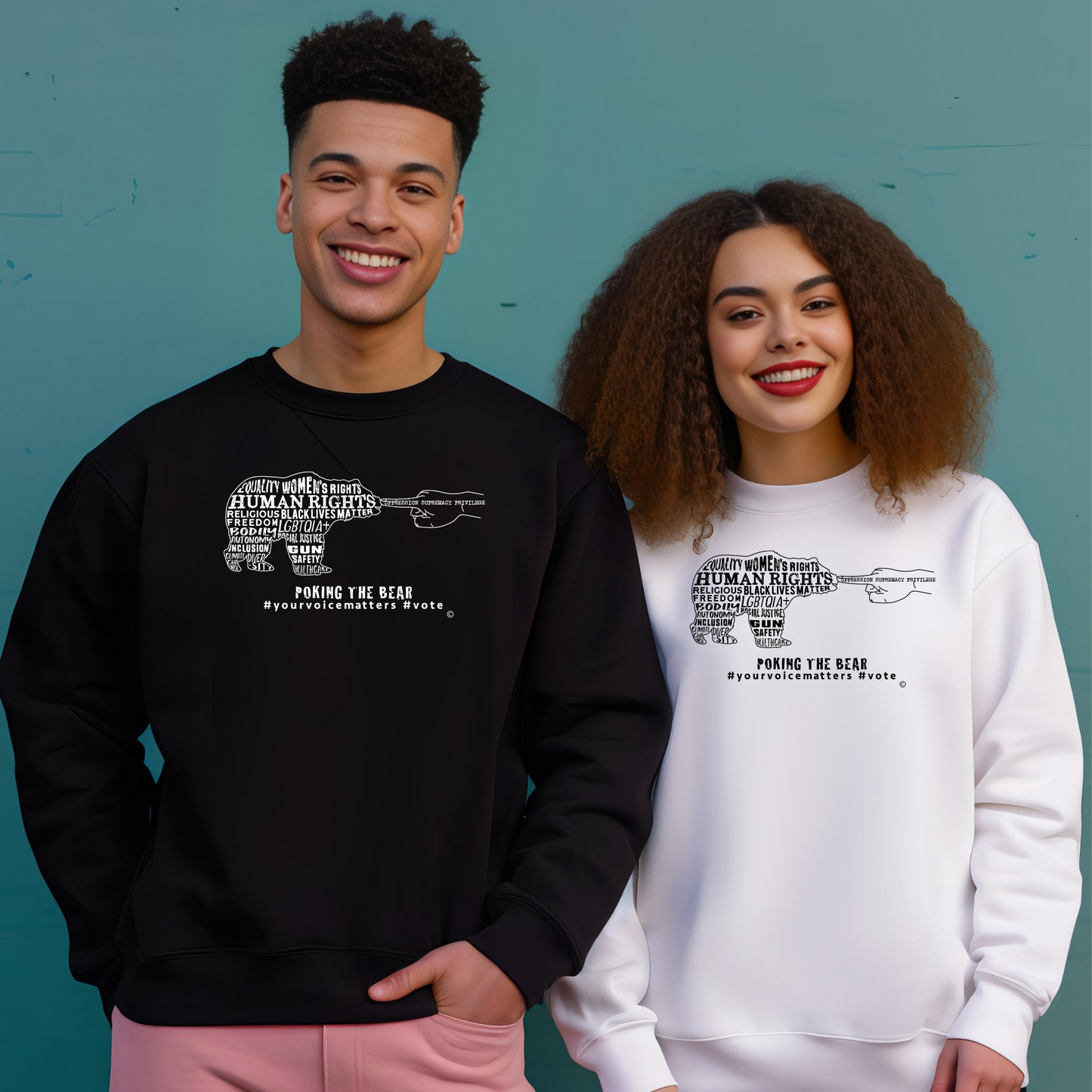 Classic Sweatshirt - Poking the Bear - White Design with Hashtags