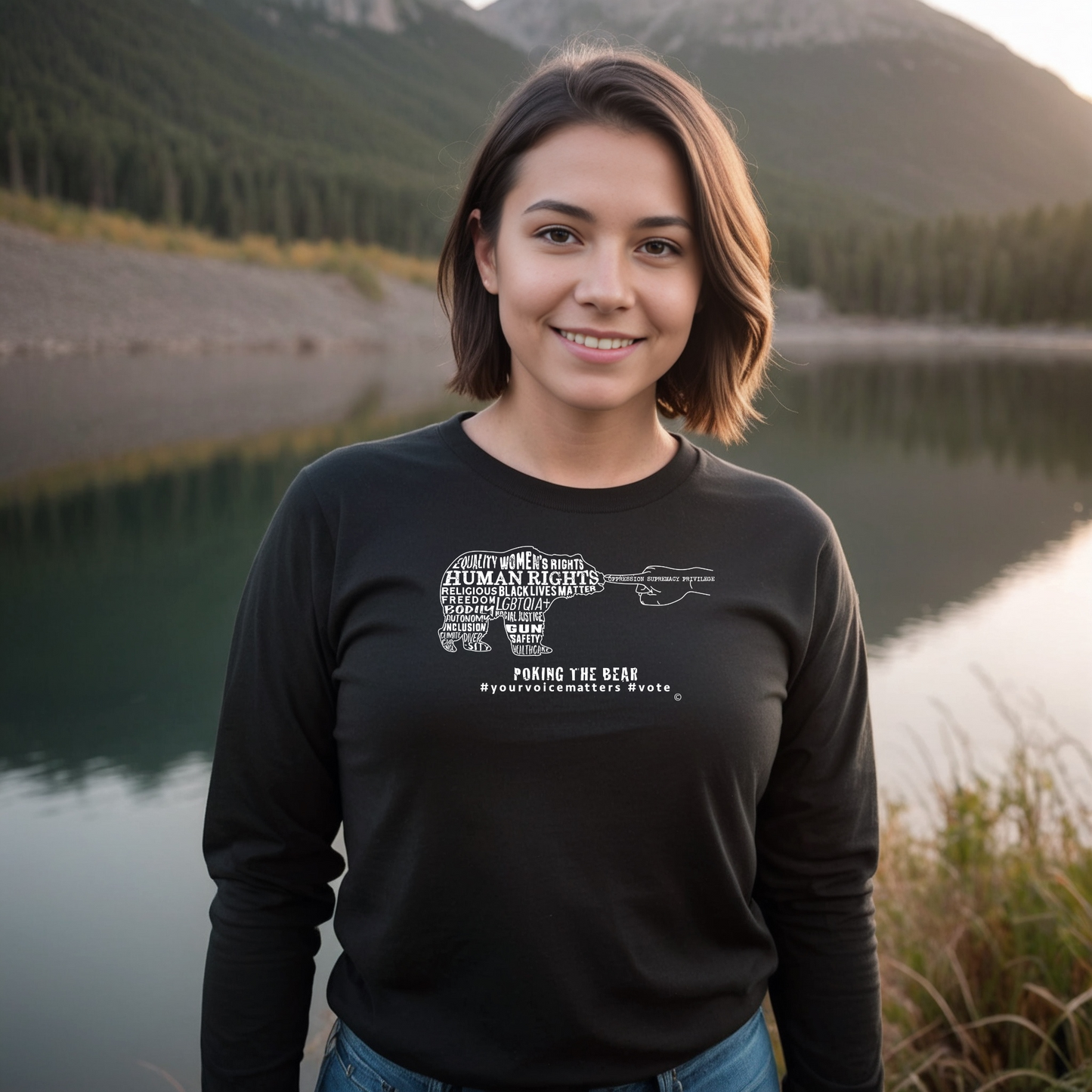 Long Sleeve T-Shirt - Poking the Bear - White Design with Hashtags