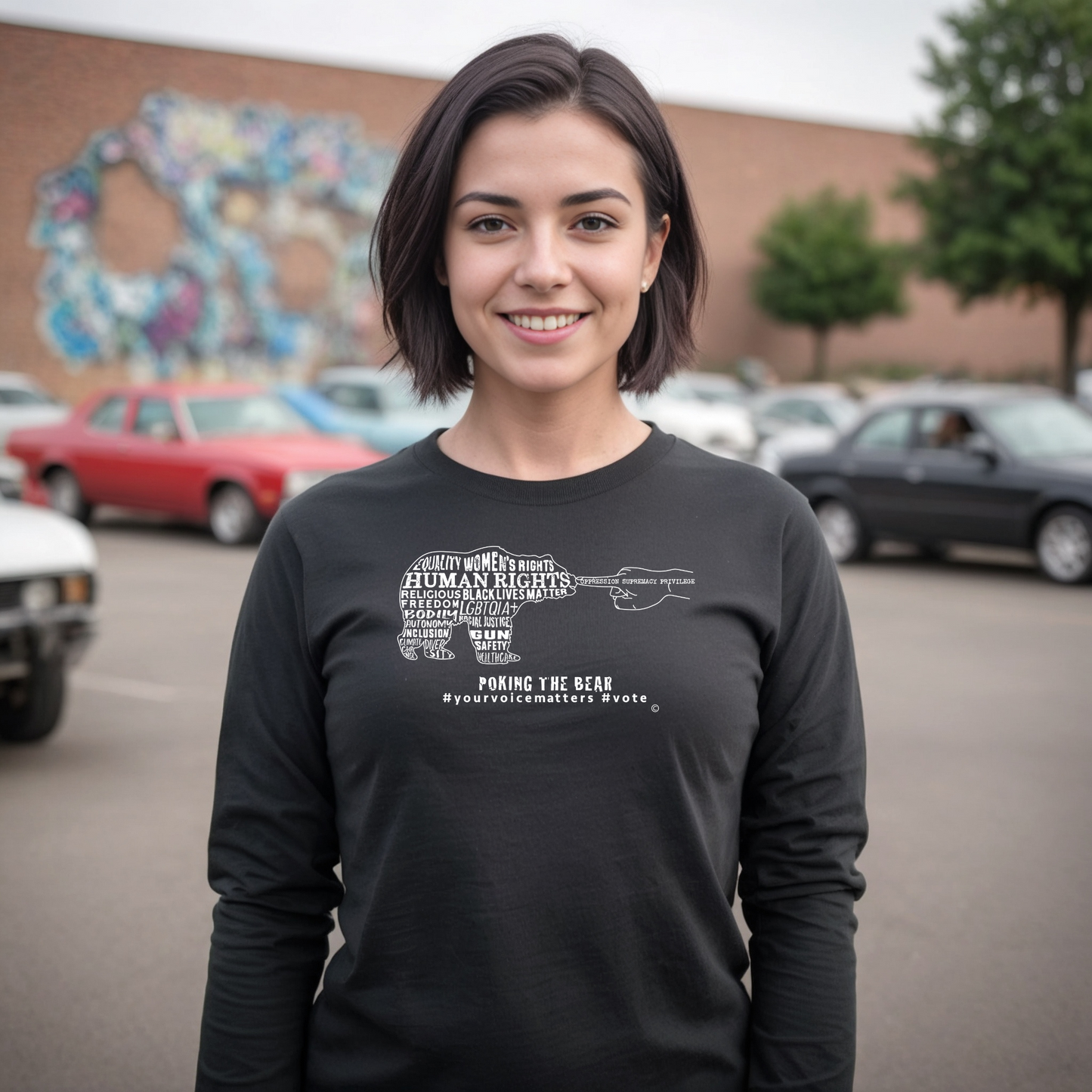 Long Sleeve T-Shirt - Poking the Bear - White Design with Hashtags