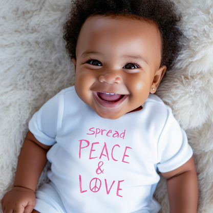 Baby Short Sleeve Onesie - Spread Peace & Love - Pink Design