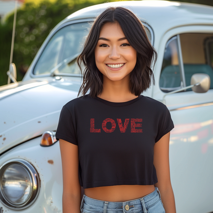 Crop Fitted T-Shirt - Love & Peace - Red on Black