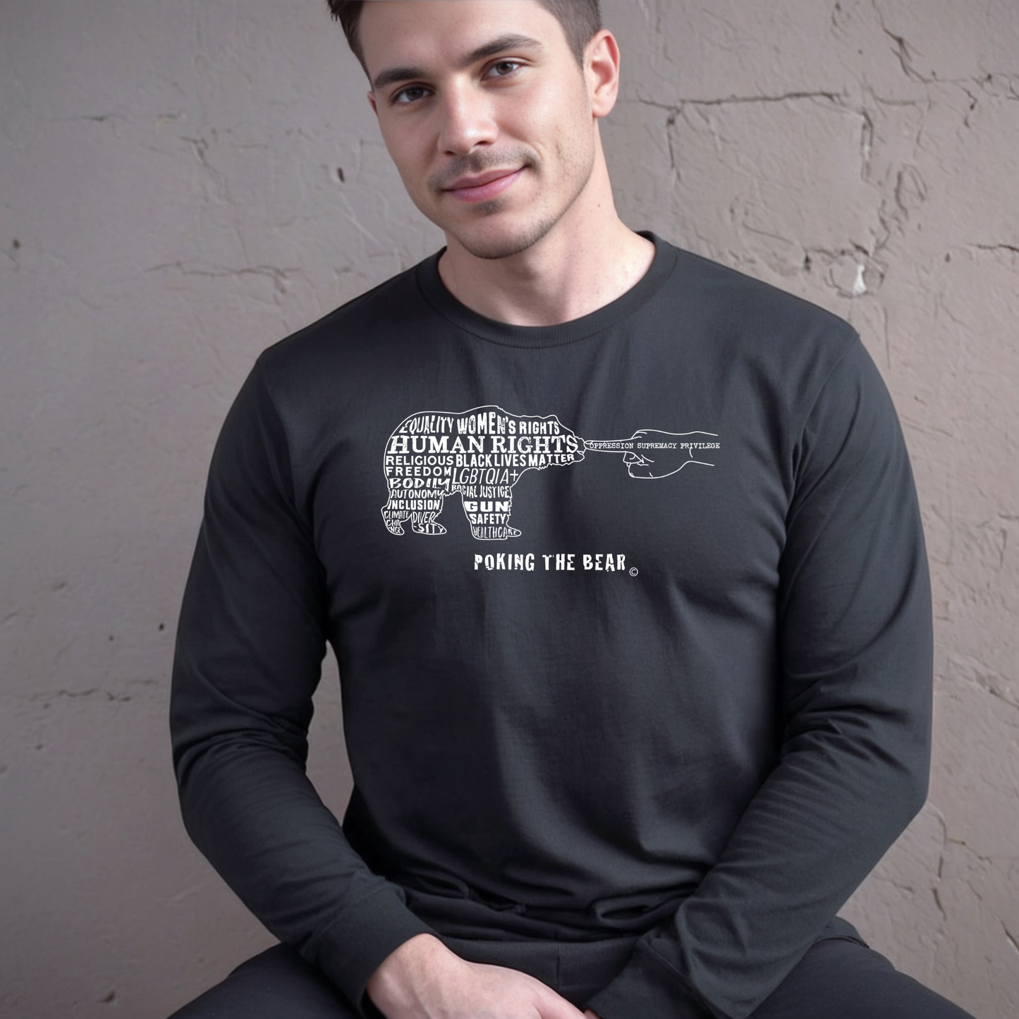 Long Sleeve T-Shirt - Poking the Bear - White Design