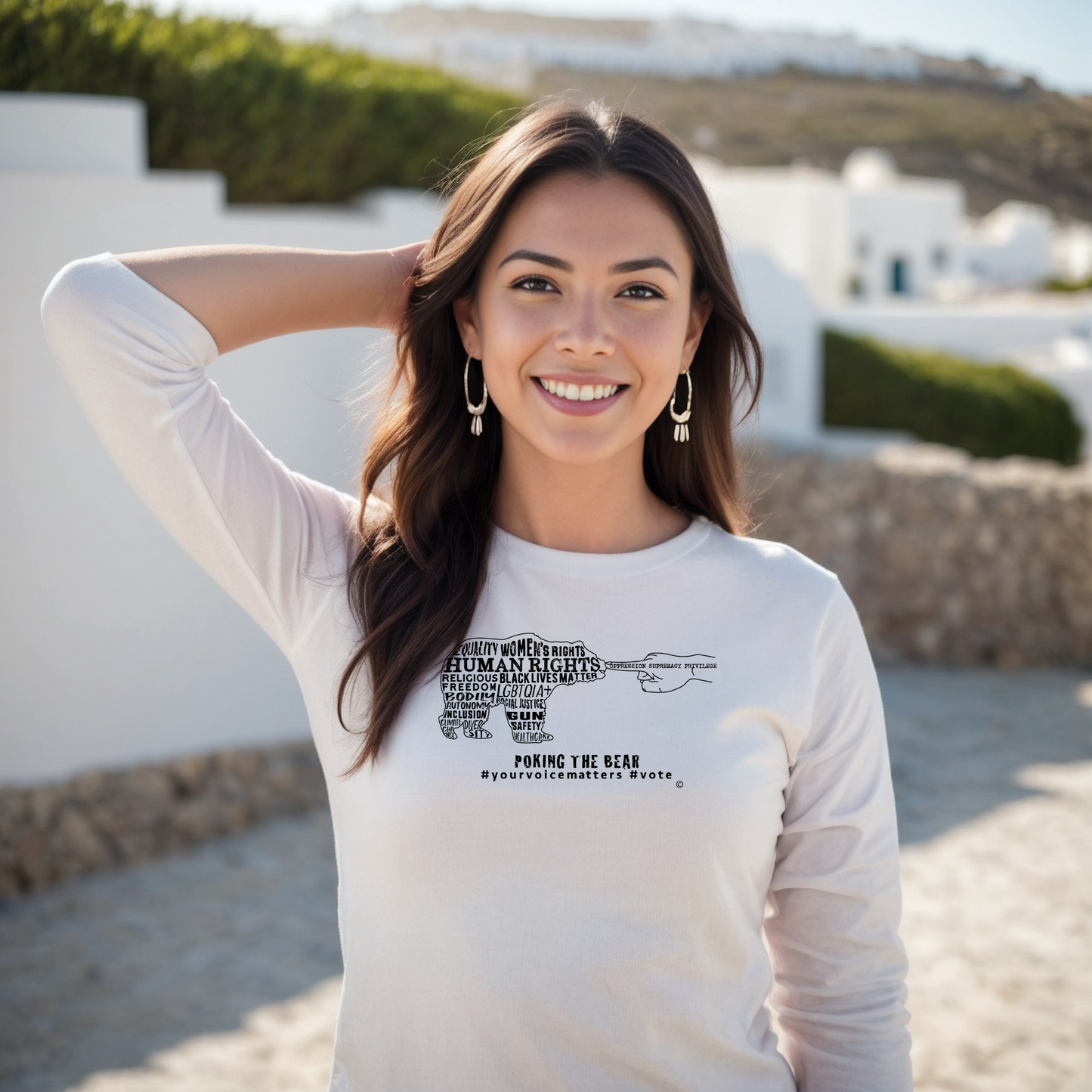 Long Sleeve T-Shirt - Poking the Bear - Black Design with Hashtags