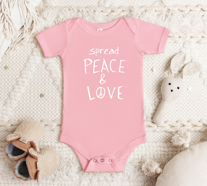 Baby Short Sleeve Onesie - Spread Peace & Love - White Design