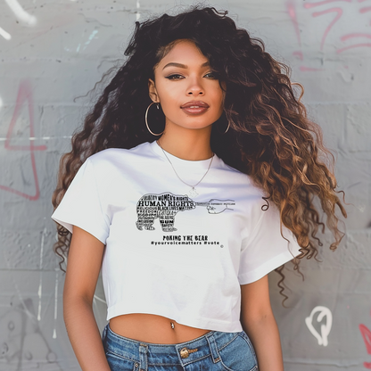 Crop Fitted T-Shirt - Poking the Bear - Black Design with Hashtags