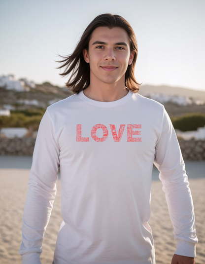 Long Sleeve T-Shirt - Love & Peace - Red on White