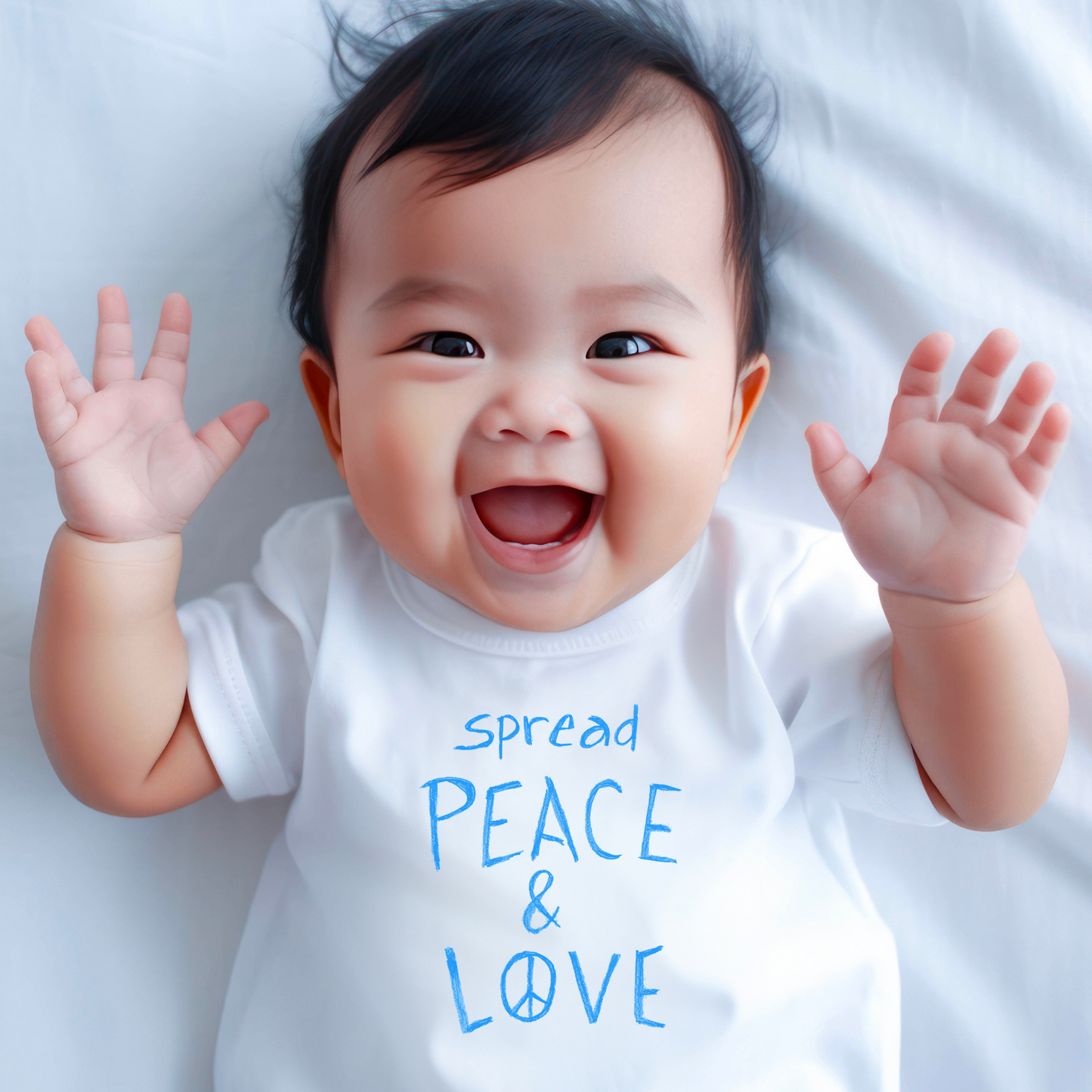 Baby Short Sleeve Onesie - Spread Peace & Love - Blue Design