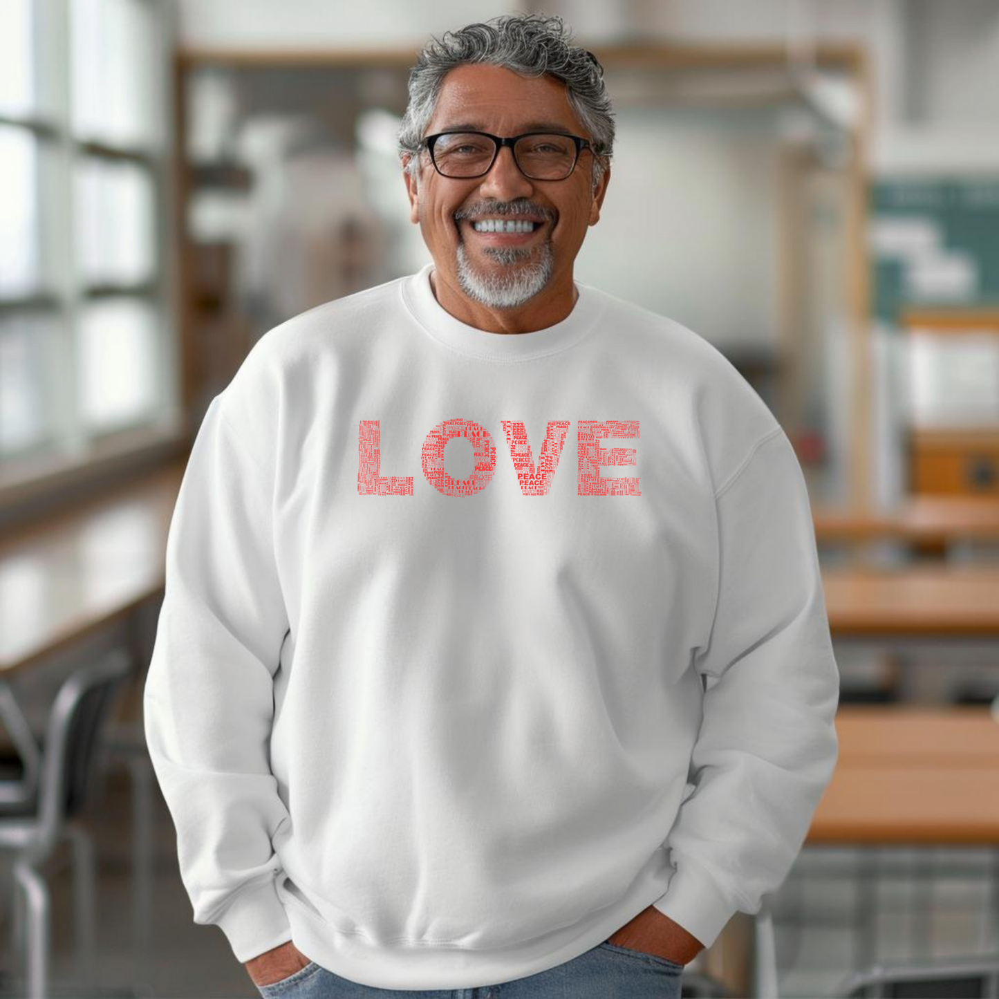 Classic Sweatshirt - Love & Peace - Red on White