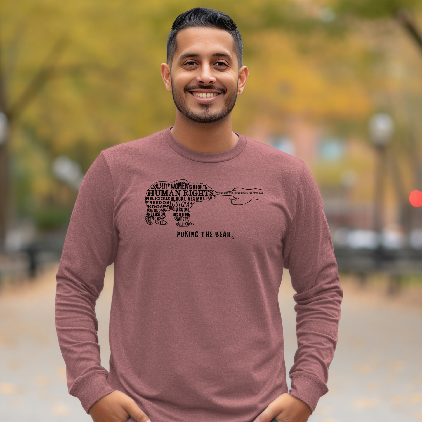 Long Sleeve T-Shirt - Poking the Bear - Black Design