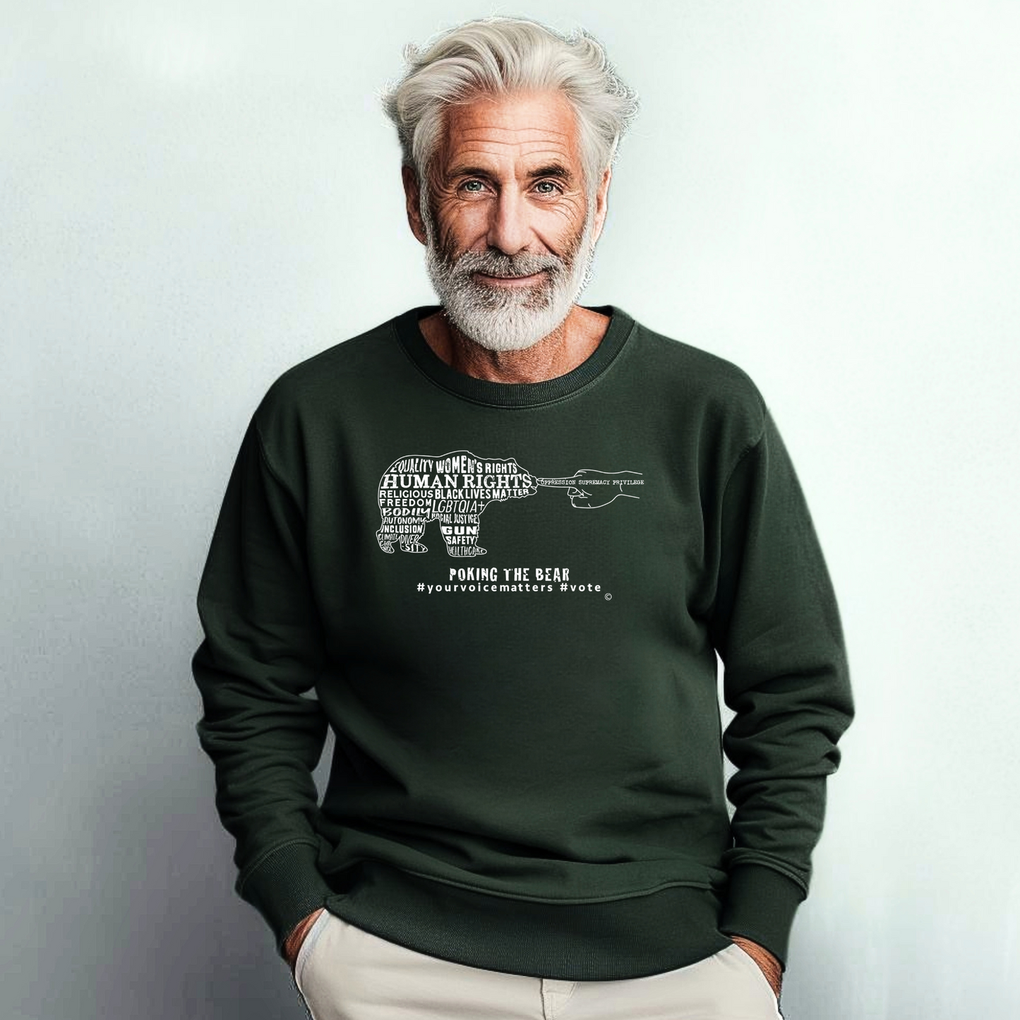 Classic Sweatshirt - Poking the Bear - White Design with Hashtags