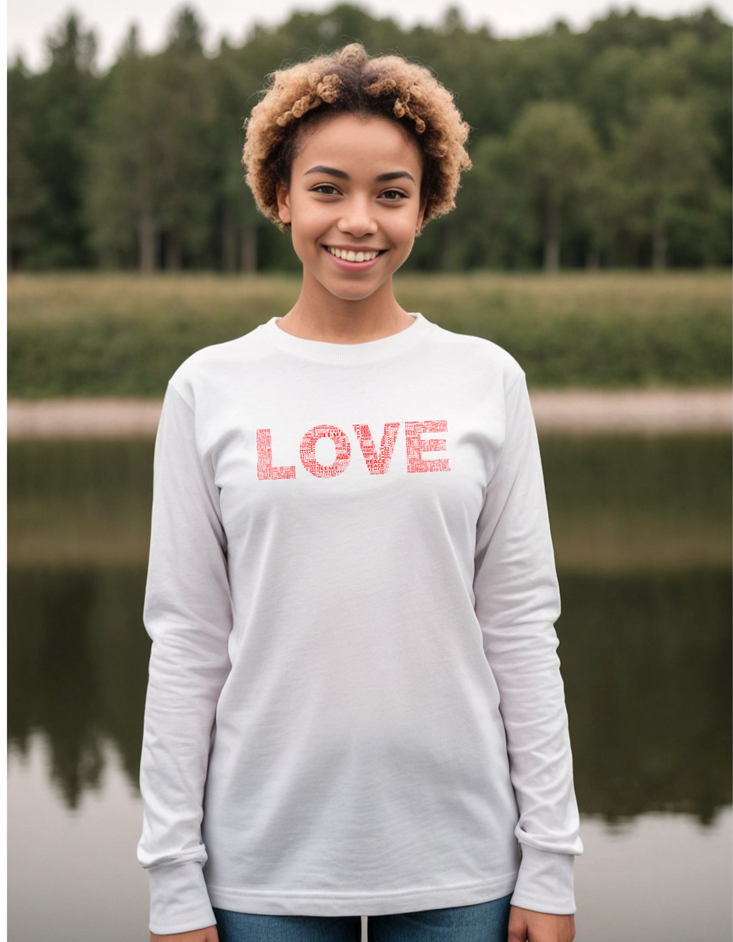 Long Sleeve T-Shirt - Love & Peace - Red on White