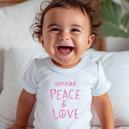 Baby Short Sleeve Onesie - Spread Peace & Love - Pink Design