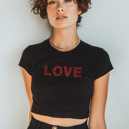 Crop Fitted T-Shirt - Love & Peace - Red on Black