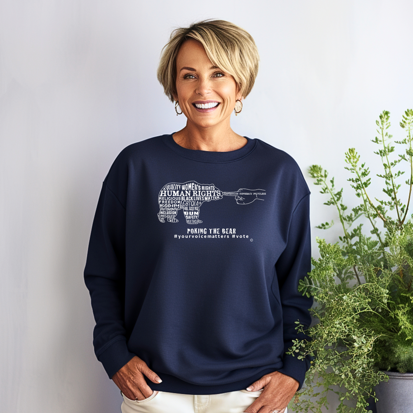 Classic Sweatshirt - Poking the Bear - White Design with Hashtags