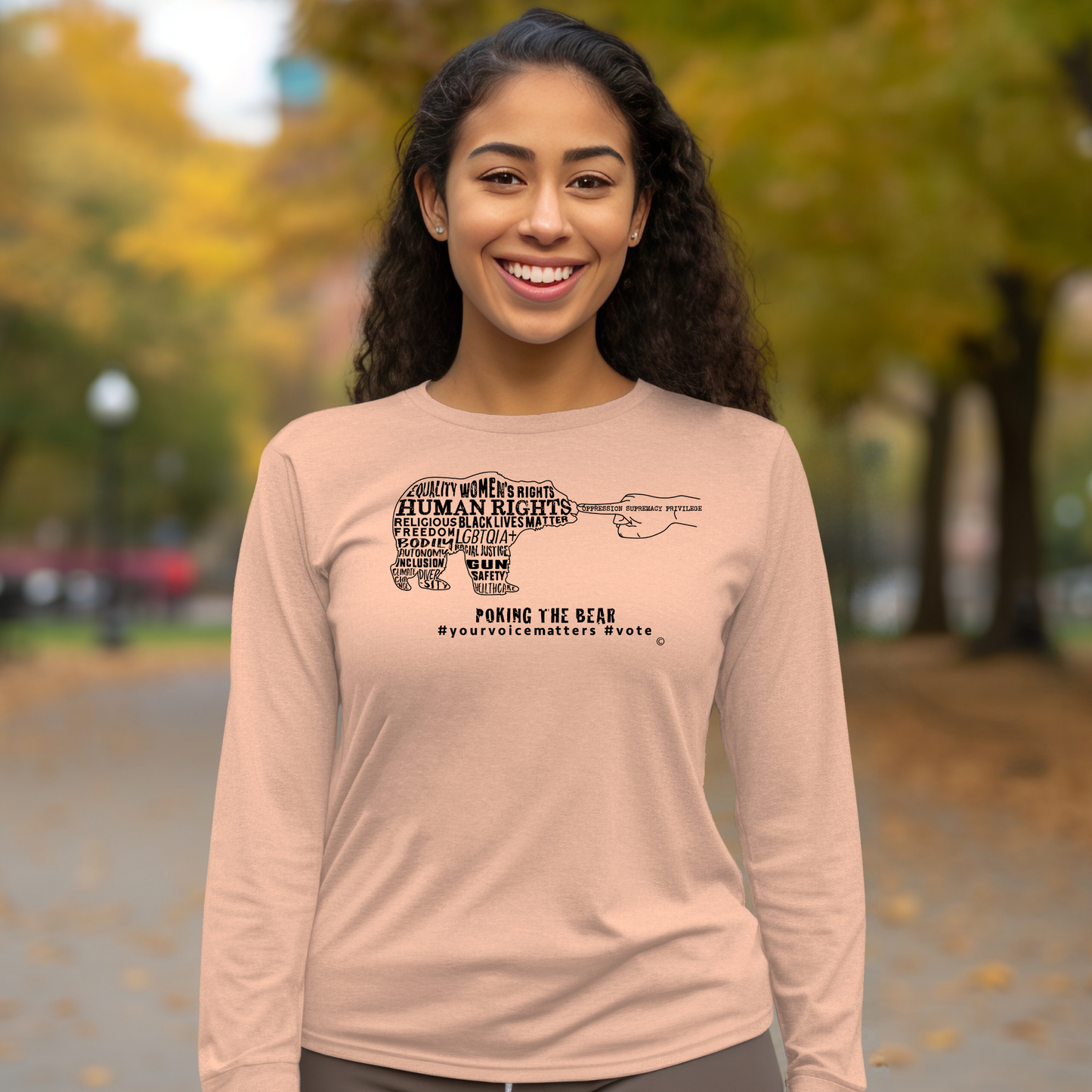 Long Sleeve T-Shirt - Poking the Bear - Black Design with Hashtags