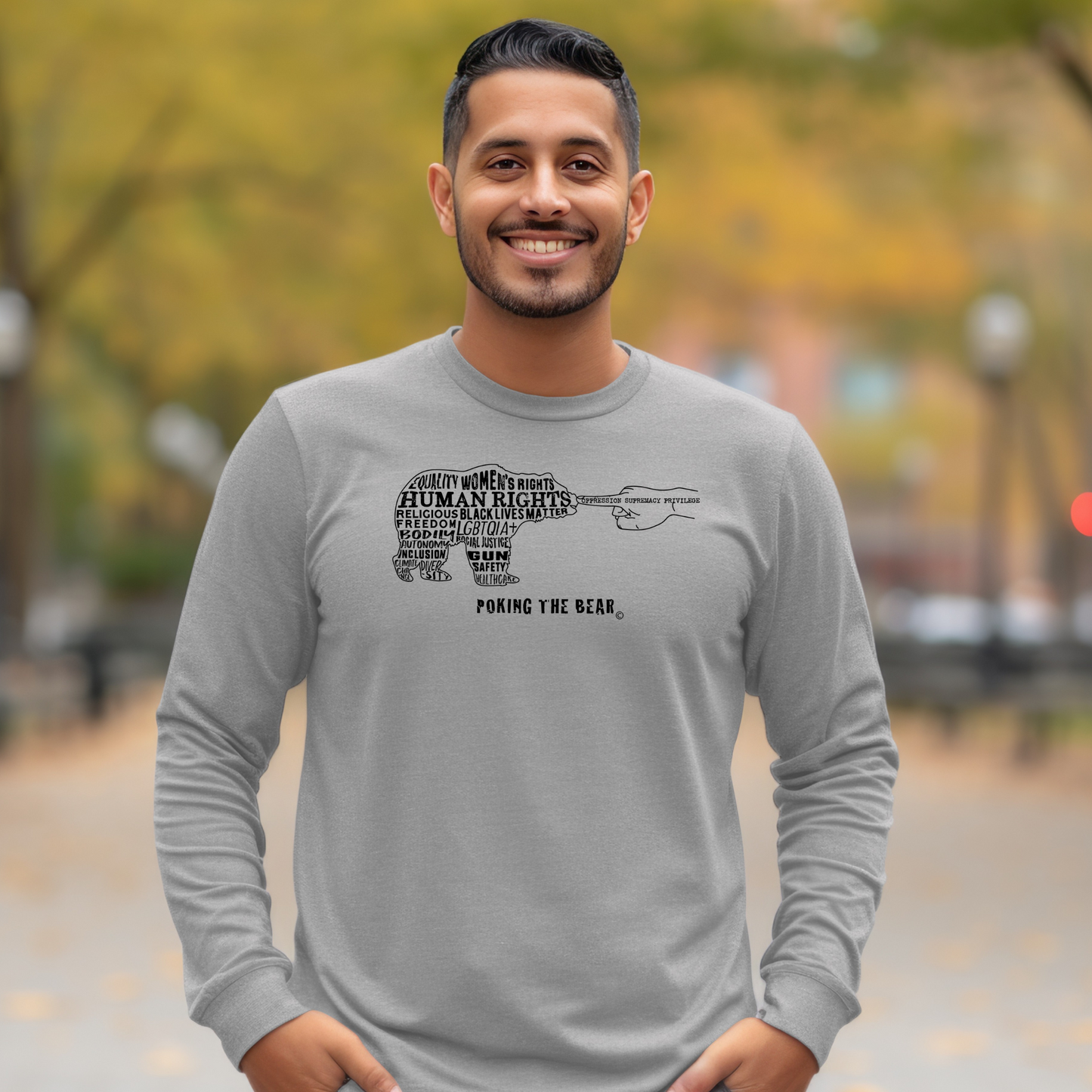 Long Sleeve T-Shirt - Poking the Bear - Black Design