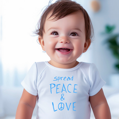 Baby Short Sleeve Onesie - Spread Peace & Love - Blue Design