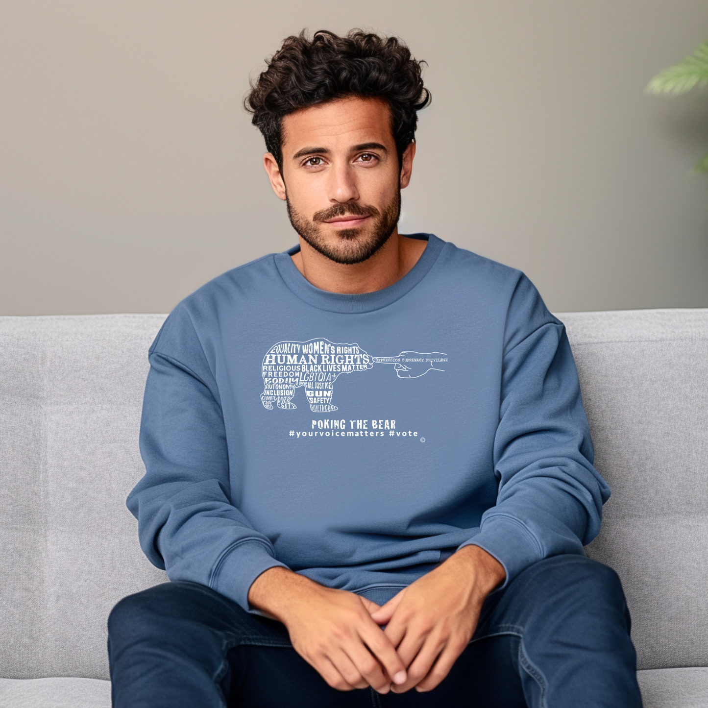 Classic Sweatshirt - Poking the Bear - White Design with Hashtags