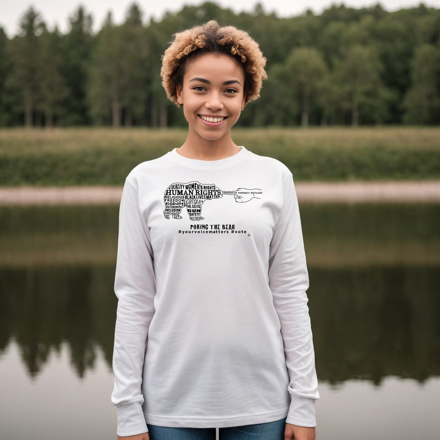 Long Sleeve T-Shirt - Poking the Bear - Black Design with Hashtags