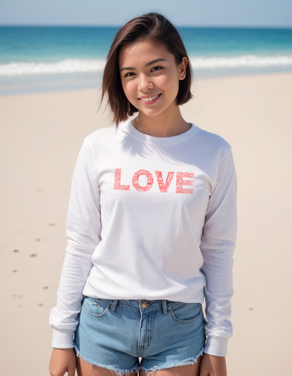 Long Sleeve T-Shirt - Love & Peace - Red on White