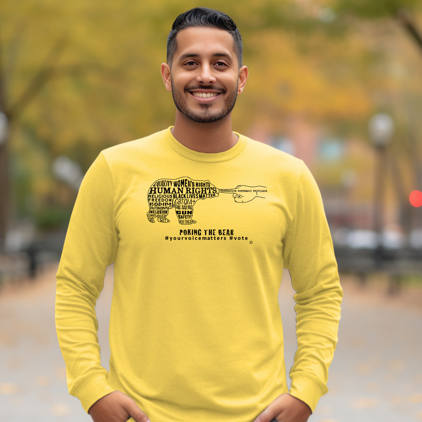 Long Sleeve T-Shirt - Poking the Bear - Black Design with Hashtags