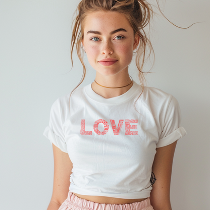 Crop Fitted T-Shirt - Love & Peace - Red on White