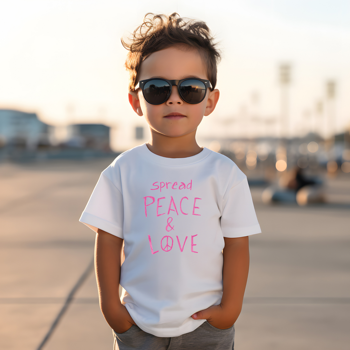 Toddler Short Sleeve T-Shirt - Spread Peace & Love - Pink Design