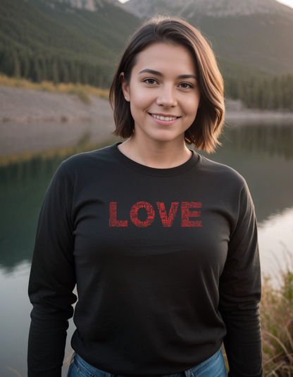 Long Sleeve T-Shirt - Love & Peace - Red on Black