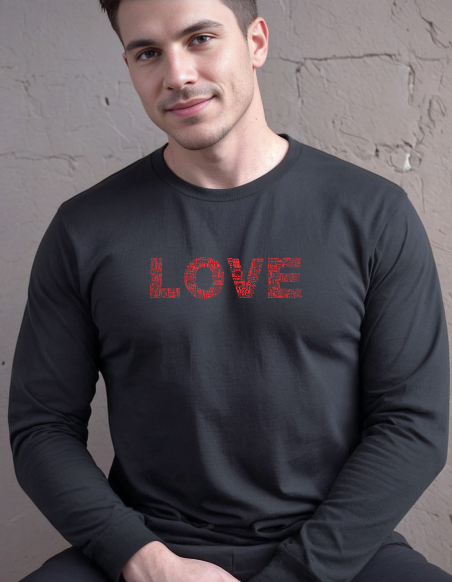 Long Sleeve T-Shirt - Love & Peace - Red on Black