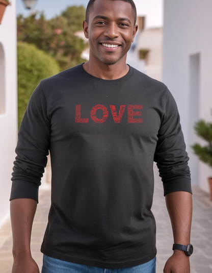 Long Sleeve T-Shirt - Love & Peace - Red on Black