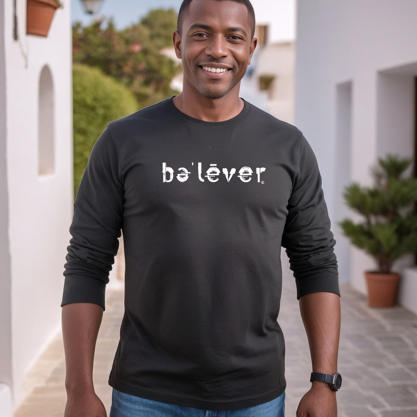 Long Sleeve T-Shirt - believer - White Design