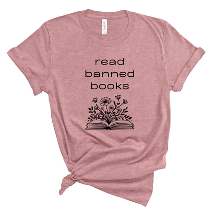 Short Sleeve T-Shirt - Read Banned Books - Book & Floral Design