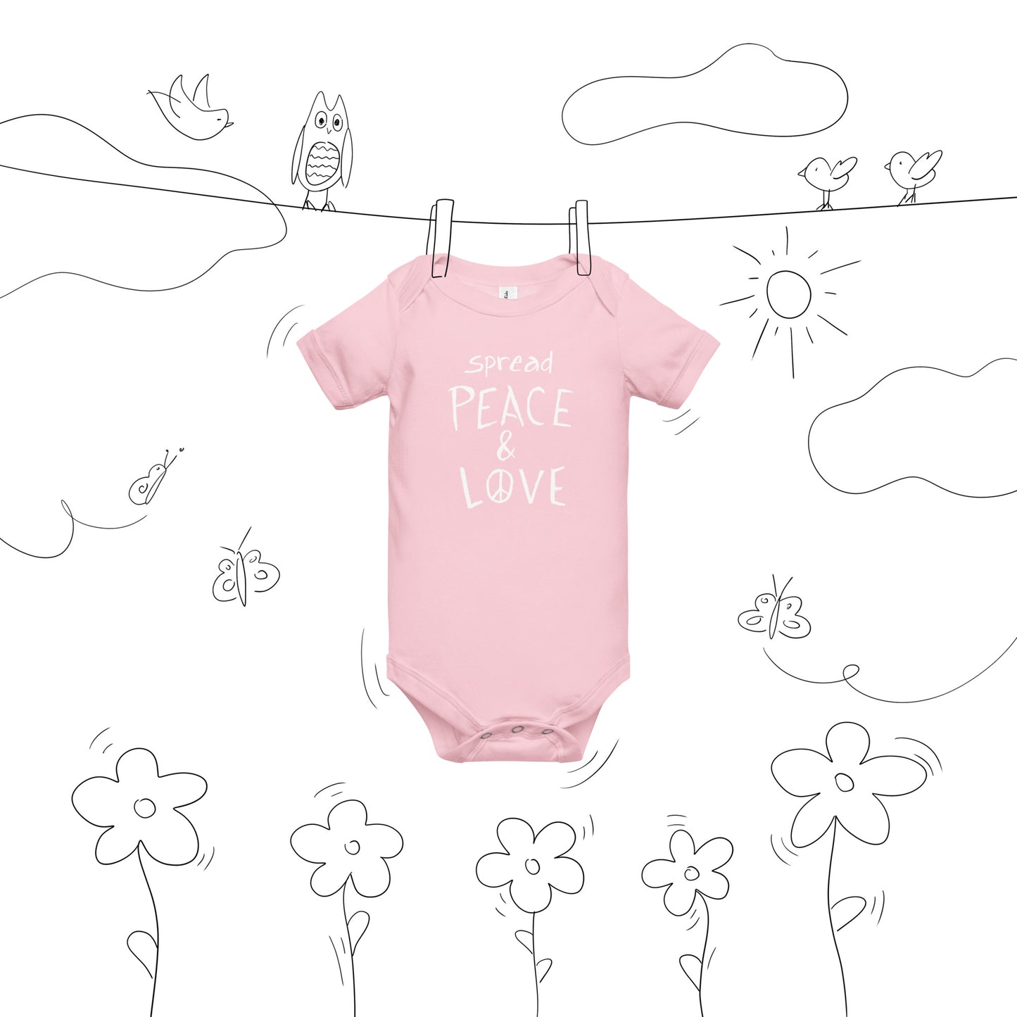 Baby Short Sleeve Onesie - Spread Peace & Love - White Design