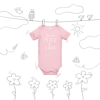 Baby Short Sleeve Onesie - Spread Peace & Love - White Design