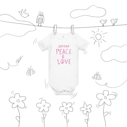 Baby Short Sleeve Onesie - Spread Peace & Love - Pink Design