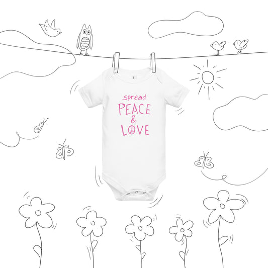 Baby Short Sleeve Onesie - Spread Peace & Love - Pink Design