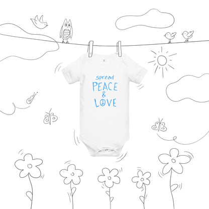 Baby Short Sleeve Onesie - Spread Peace & Love - Blue Design