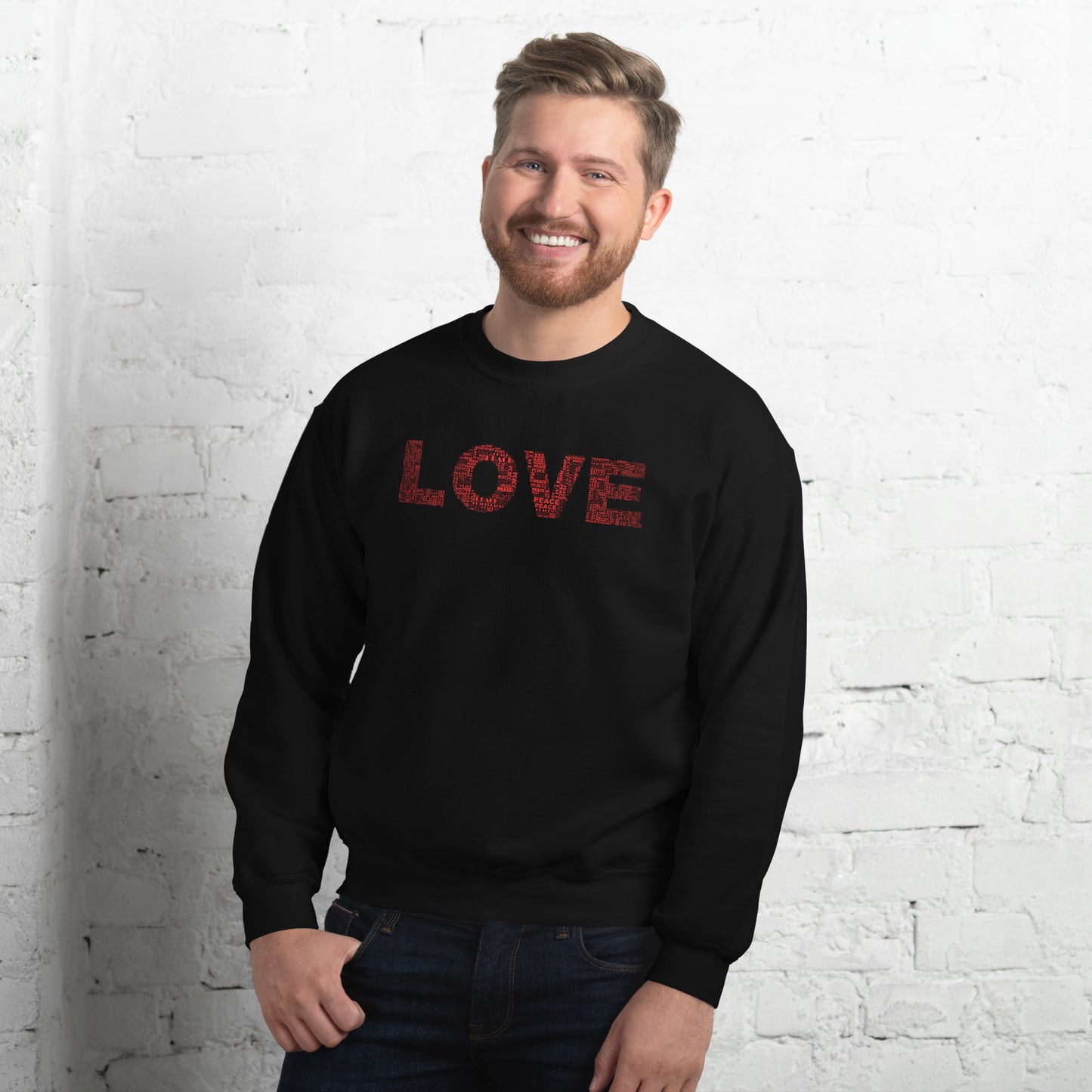 Classic Sweatshirt - Love & Peace - Red on Black