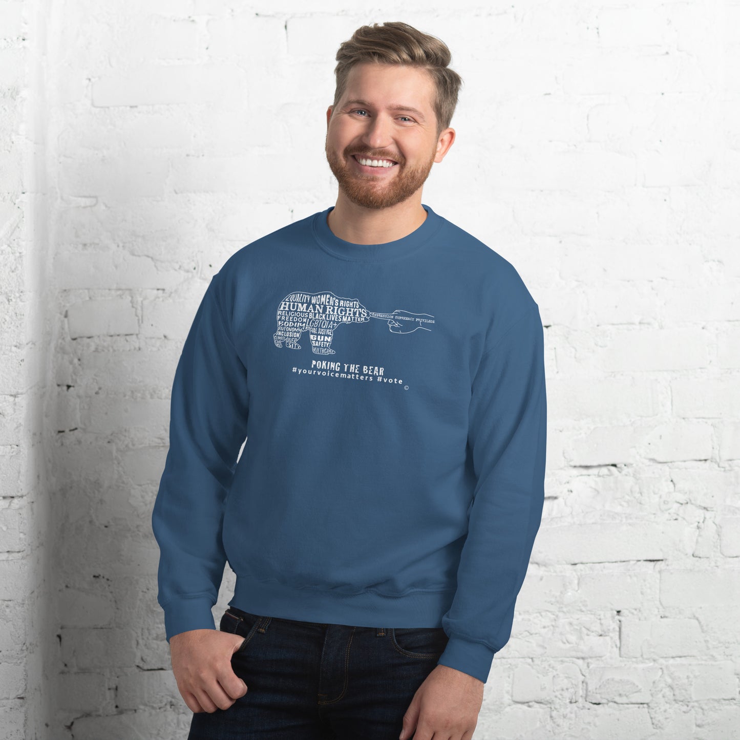 Classic Sweatshirt - Poking the Bear - White Design with Hashtags