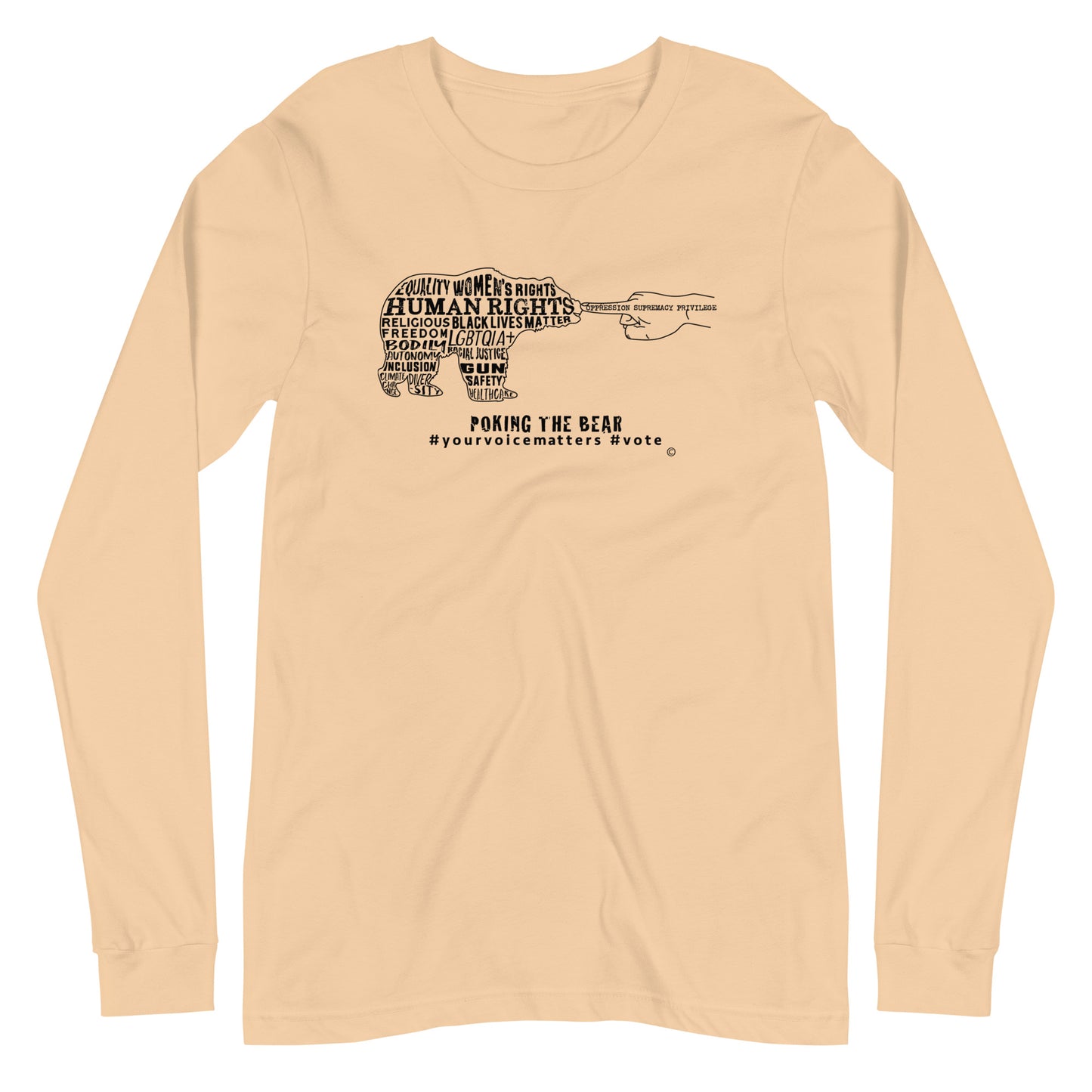 Long Sleeve T-Shirt - Poking the Bear - Black Design with Hashtags