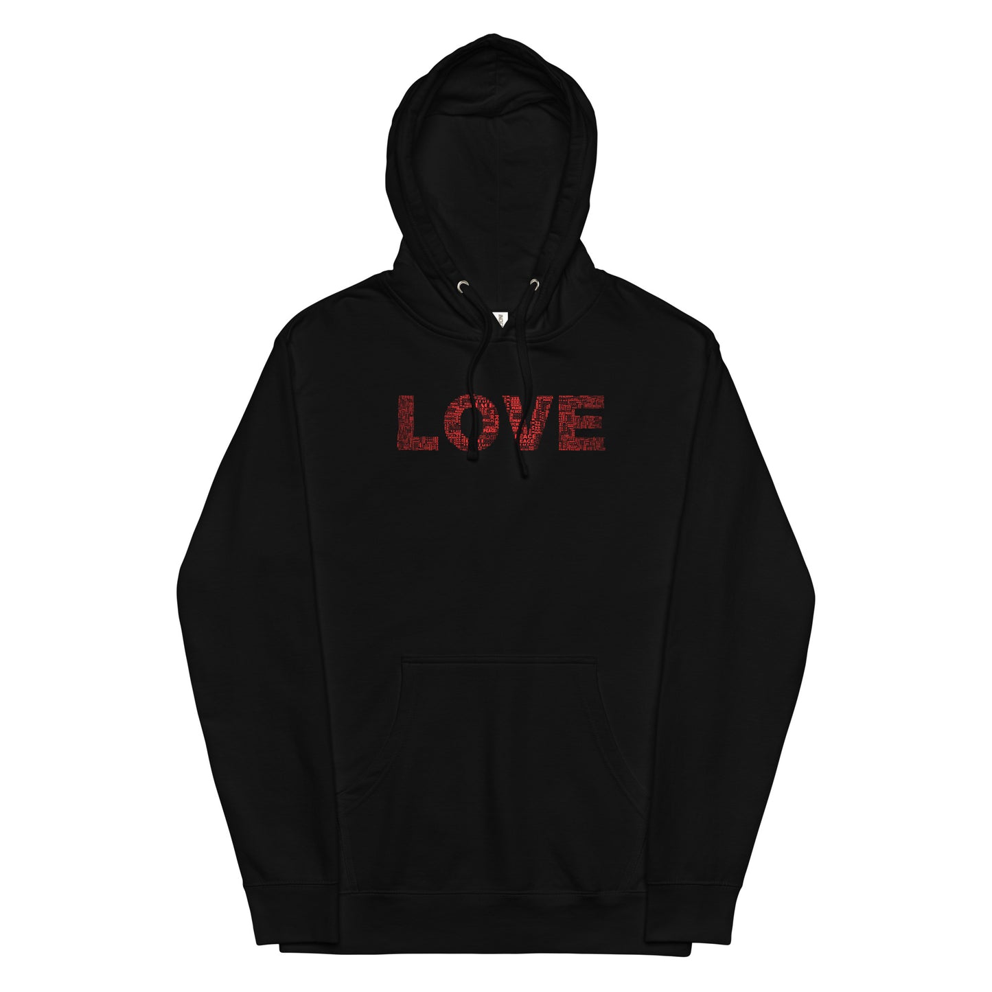 Hoodie - Love & Peace - Red on Black