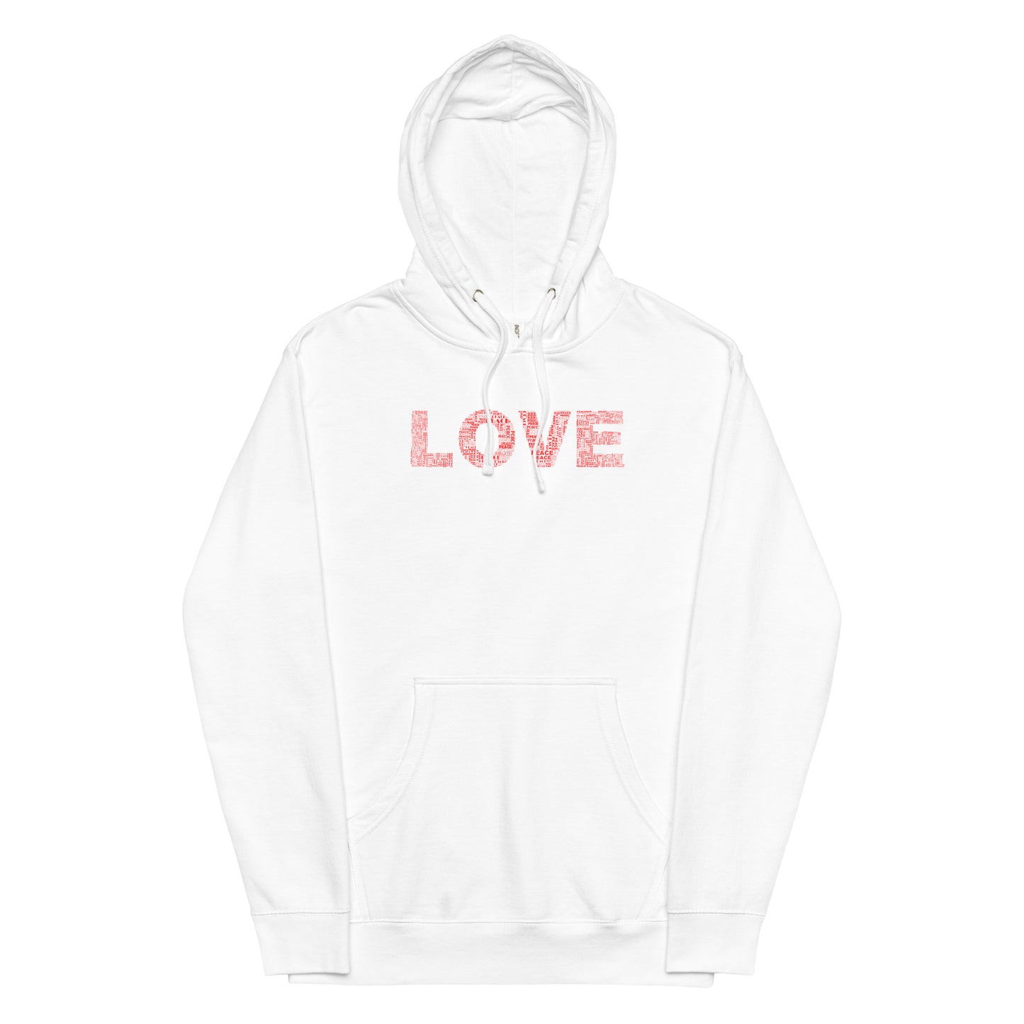 Hoodie - Love & Peace - Red on White