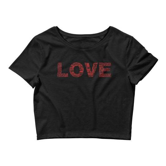 Crop Fitted T-Shirt - Love & Peace - Red on Black