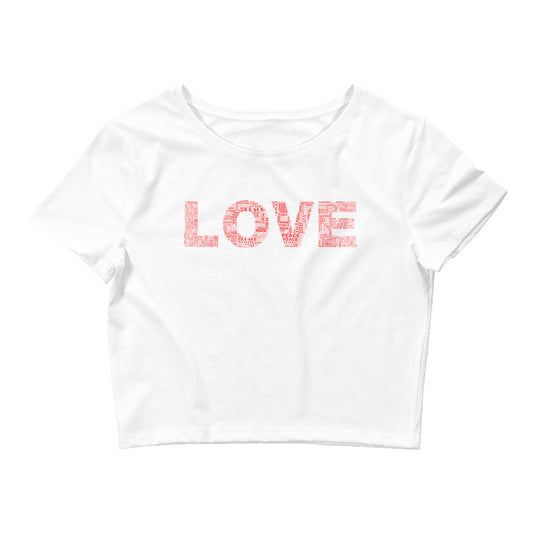 Crop Fitted T-Shirt - Love & Peace - Red on White