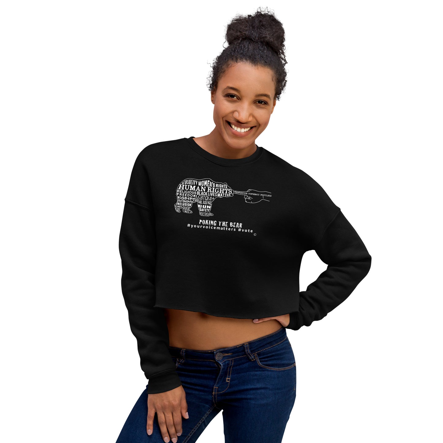 Crop Sweatshirt - Poking the Bear - White Design with Hashtags