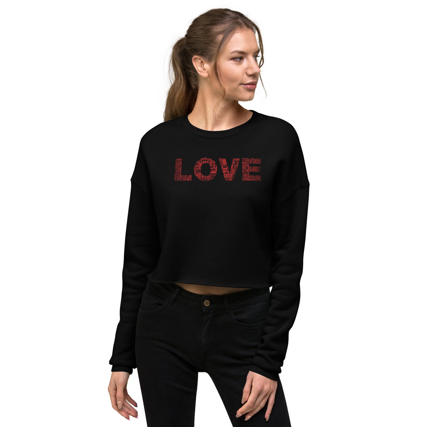 Crop Sweatshirt - Love & Peace - Red on Black Design