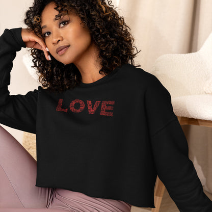 Crop Sweatshirt - Love & Peace - Red on Black Design