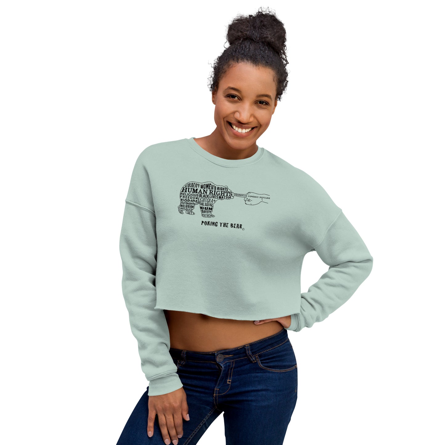 Crop Sweatshirt - Poking the Bear - Black Design