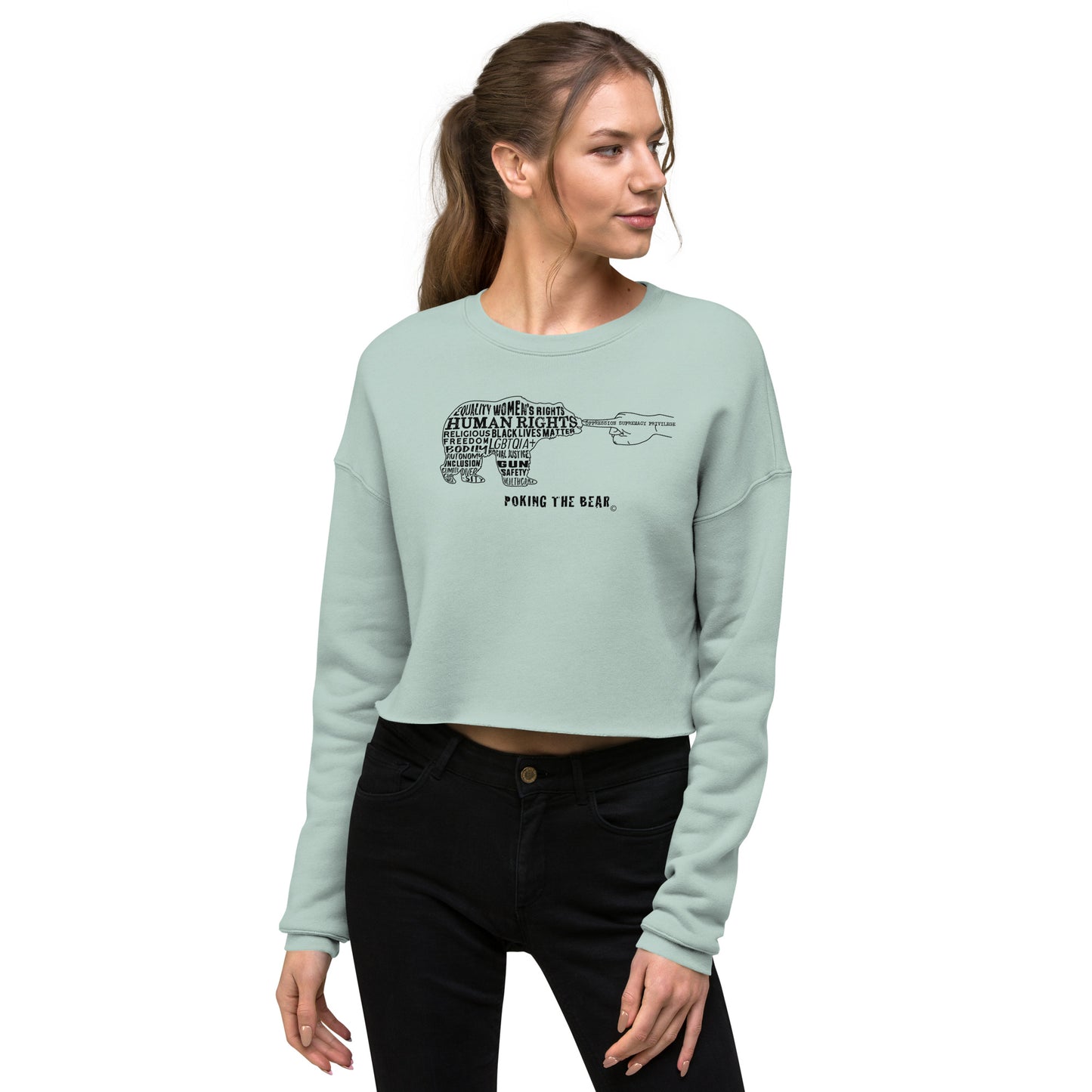 Crop Sweatshirt - Poking the Bear - Black Design