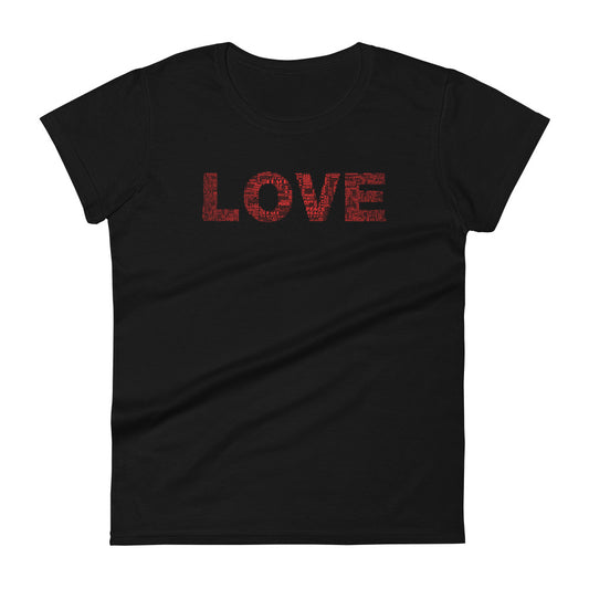 Fashion Fit Fitted T-Shirt - Love & Peace - Red on Black